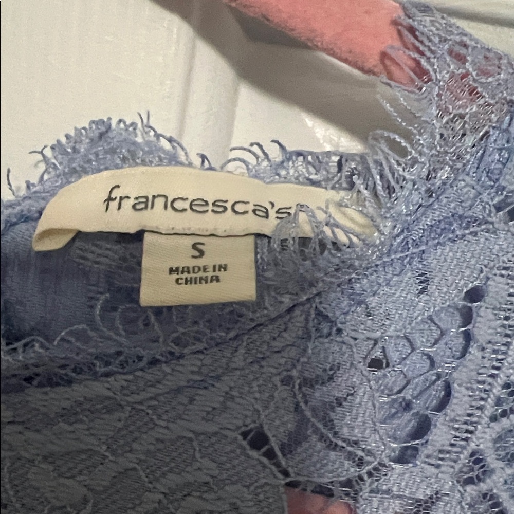 Francesca's Open Back Lace Dress Women’s Small Periwinkle With Bow Detail - Picture 4 of 5